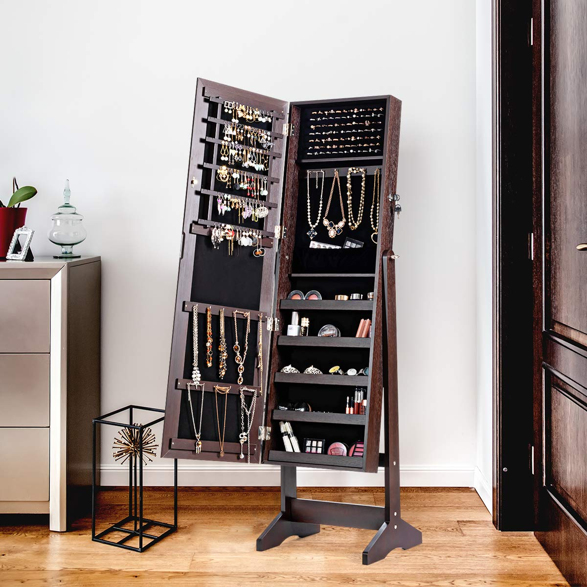 CHARMAID Freestanding Lockable Jewelry Organizer Box with Large Storage Capacity