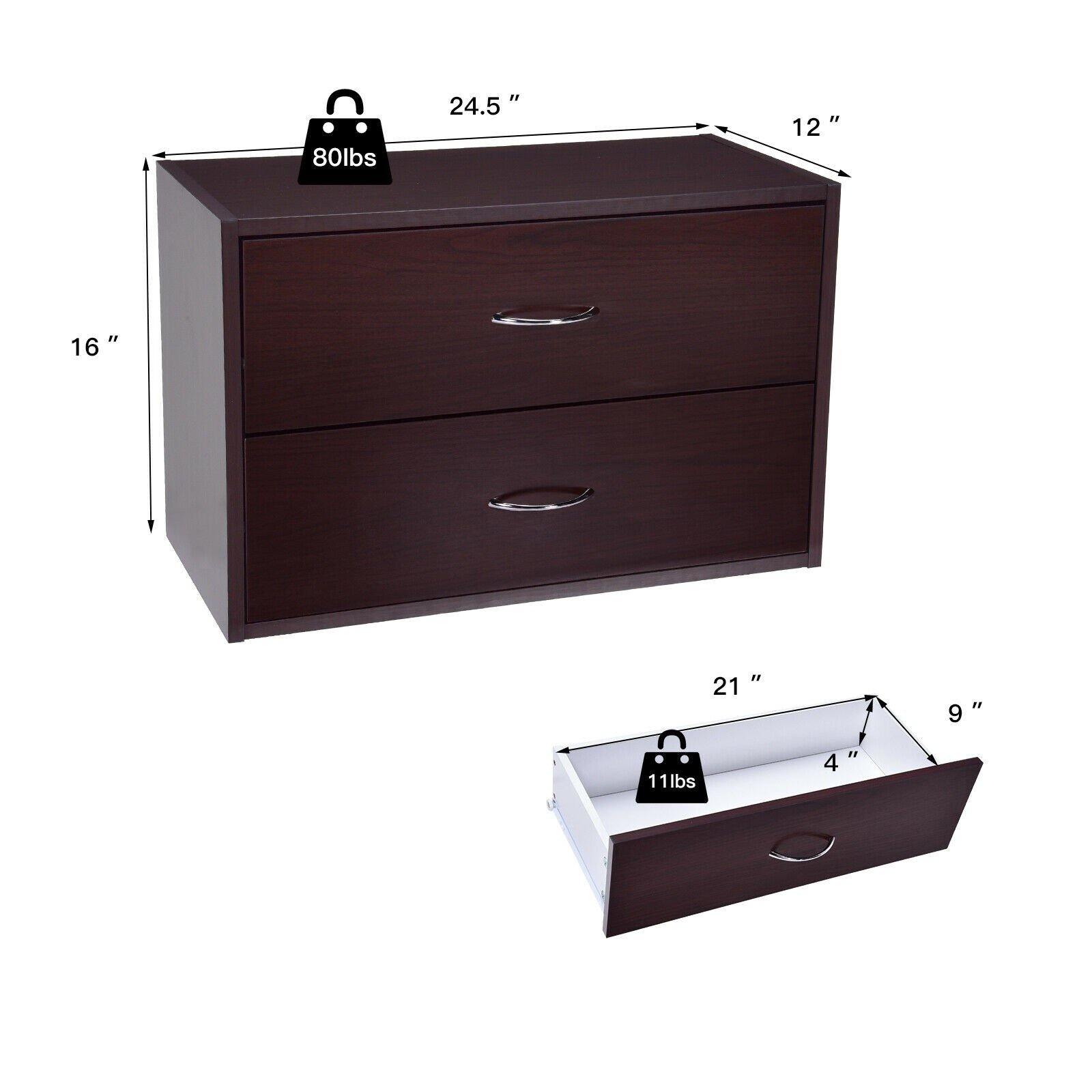 2-Drawer Dresser Retro Stackable Storage Cabinet with Handles - Giantexus