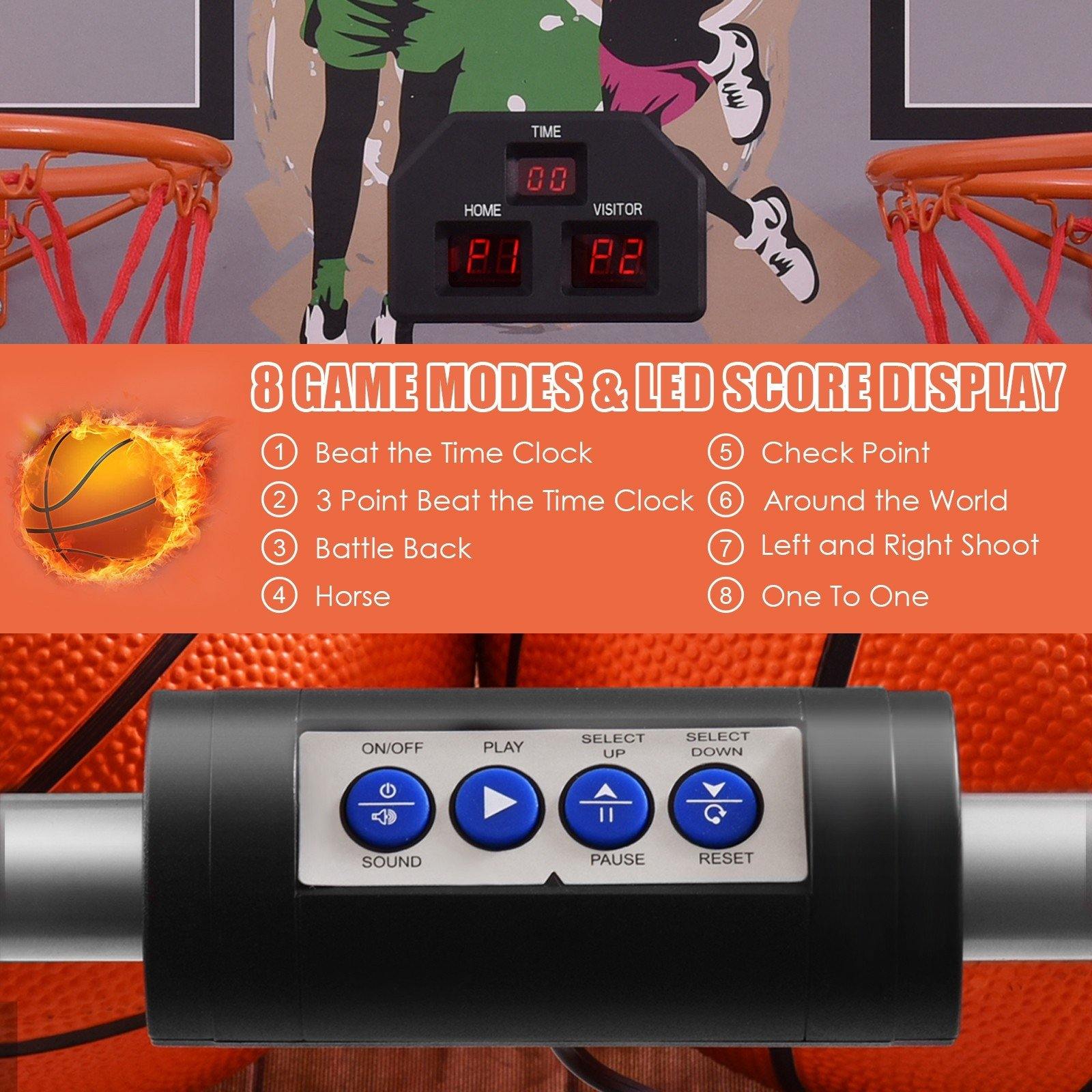 Foldable Basketball Arcade Game, 8 Game Options, Electronic Double Shot 2 Player w/ 4 Balls and LED Scoring System - Giantexus