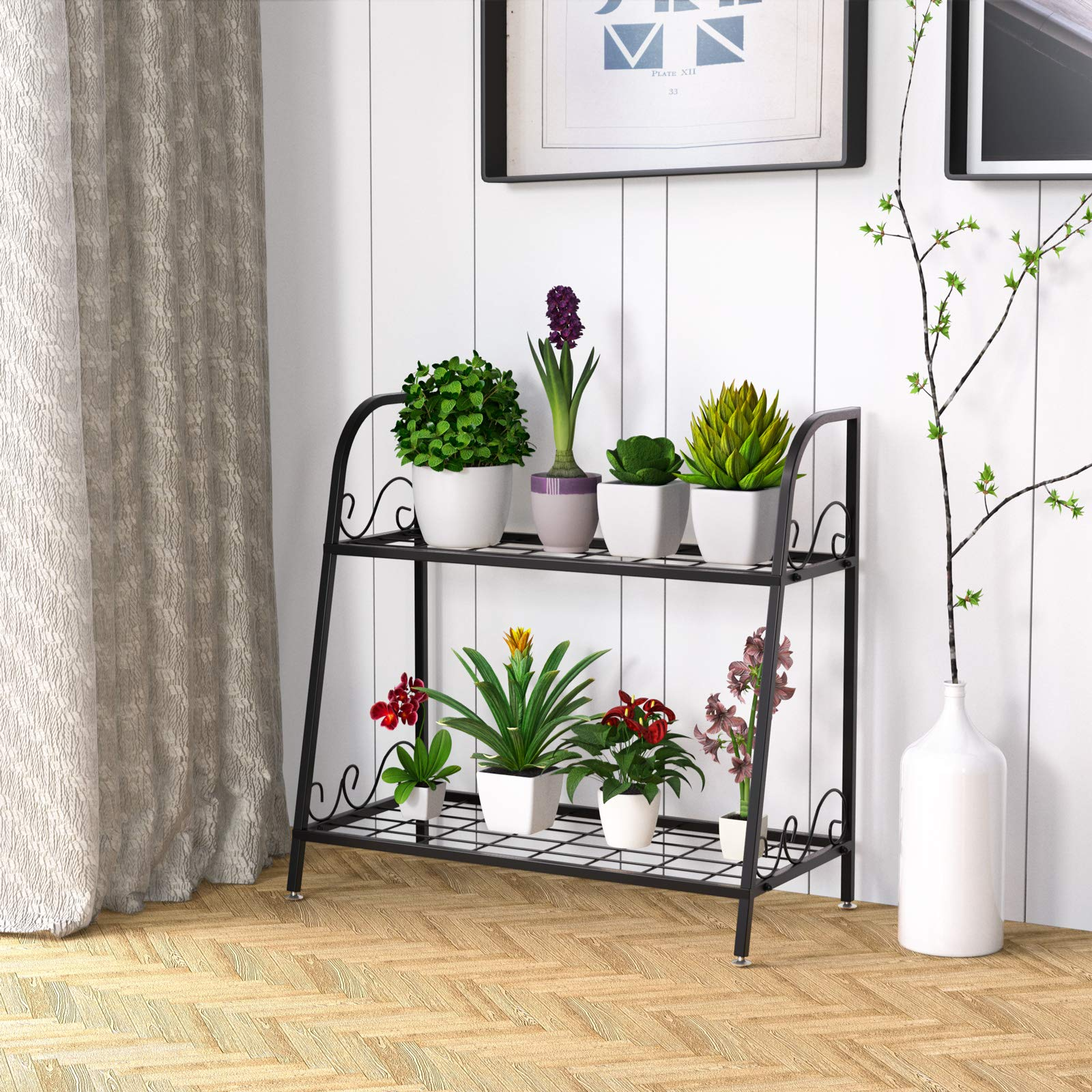 Giantex 2 Tier Metal Plant Stand, Indoor Outdoor Plant Shelf, Flower Rack Display Shelf