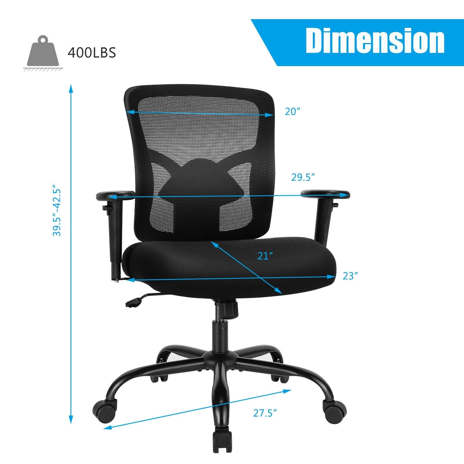 Mesh Office Computer Chair, 400 lbs Big and Tall Ergonomic Executive Chair