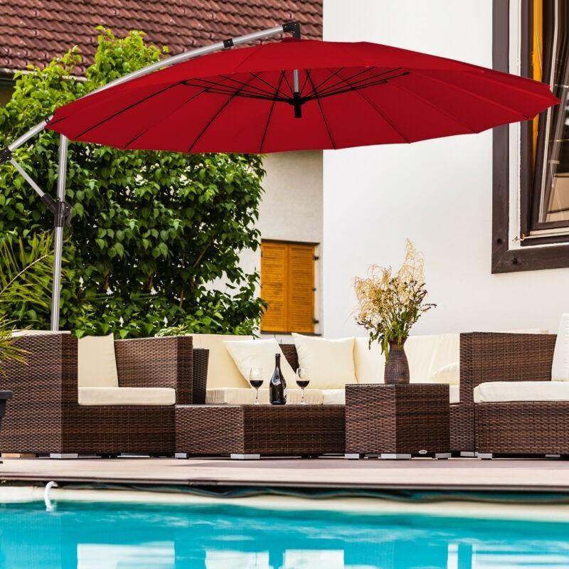 10FT Patio Offset Umbrella, Cantilever Outdoor Umbrella with Easy Tilt Adjustment - Giantexus