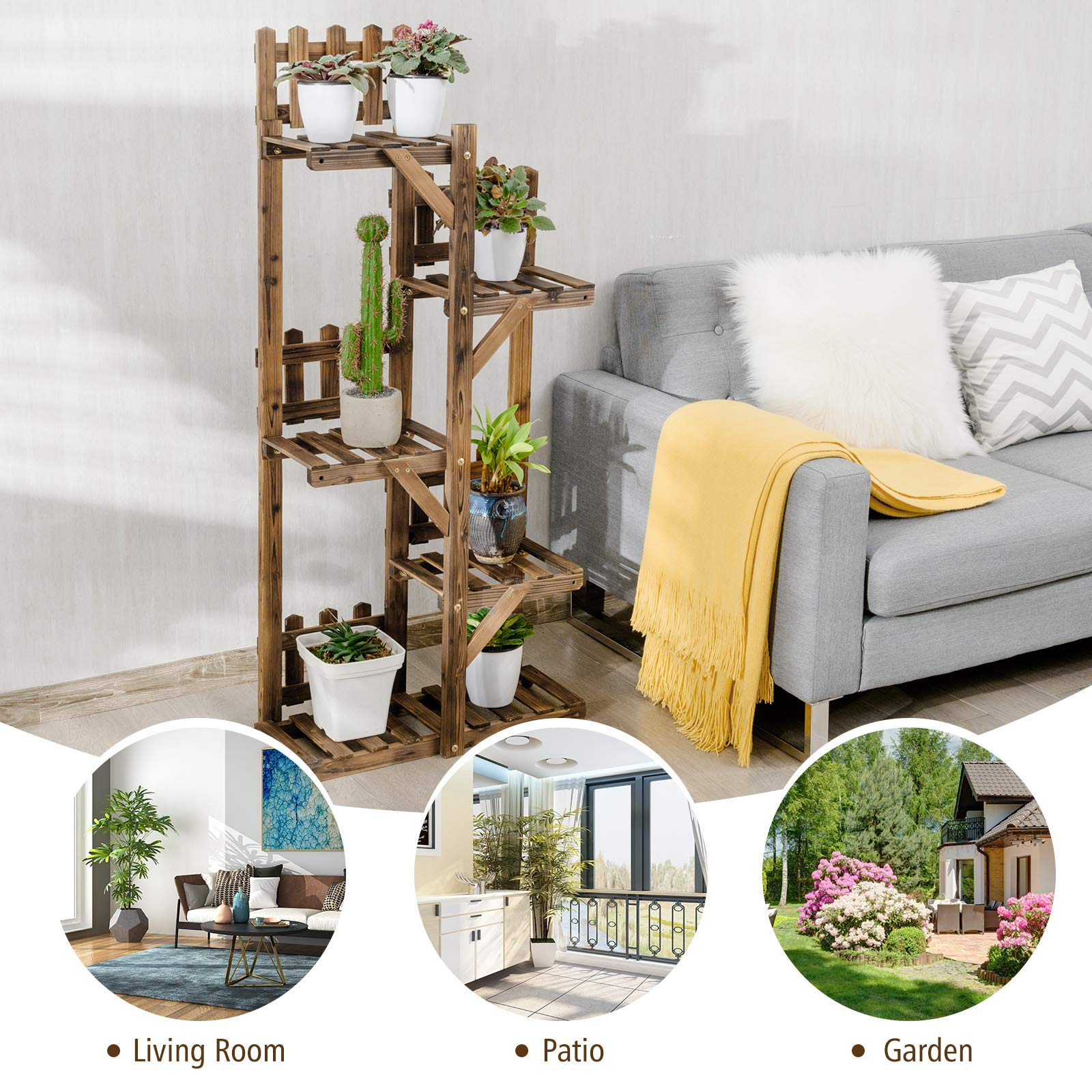 Giantex Wood Plant Stand Rack 5 Tier 6 Potted