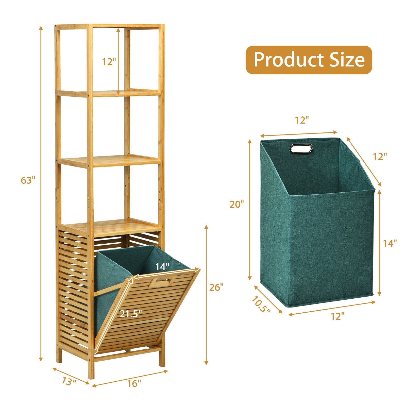 63" Tilt Out Laundry Hamper and 4-Tier Storage Shelves