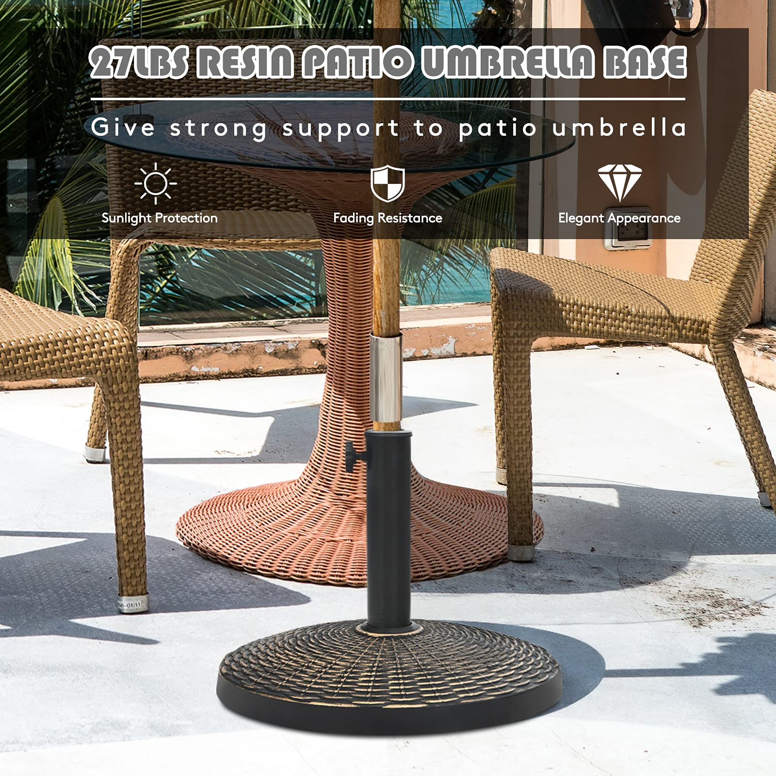 Giantex Round Patio Umbrella Base for 1.5" or 1.9" Diameter Pole, 27 lbs Heavy-Duty Resin Outdoor Umbrella Stand