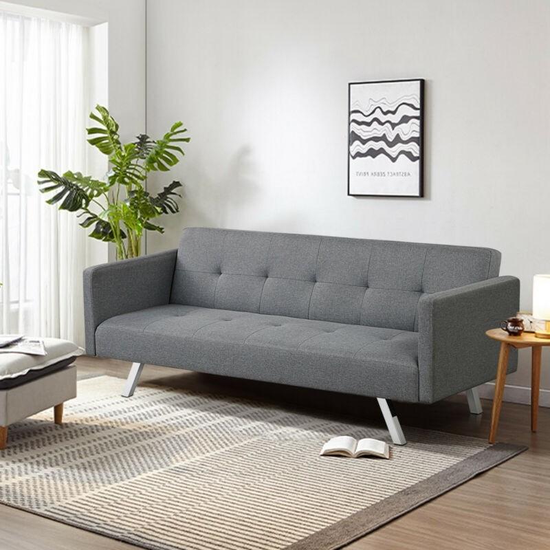 Convertible Futon Sofa, Modern 3 Seat Sofa Bed with USB and Power Strip