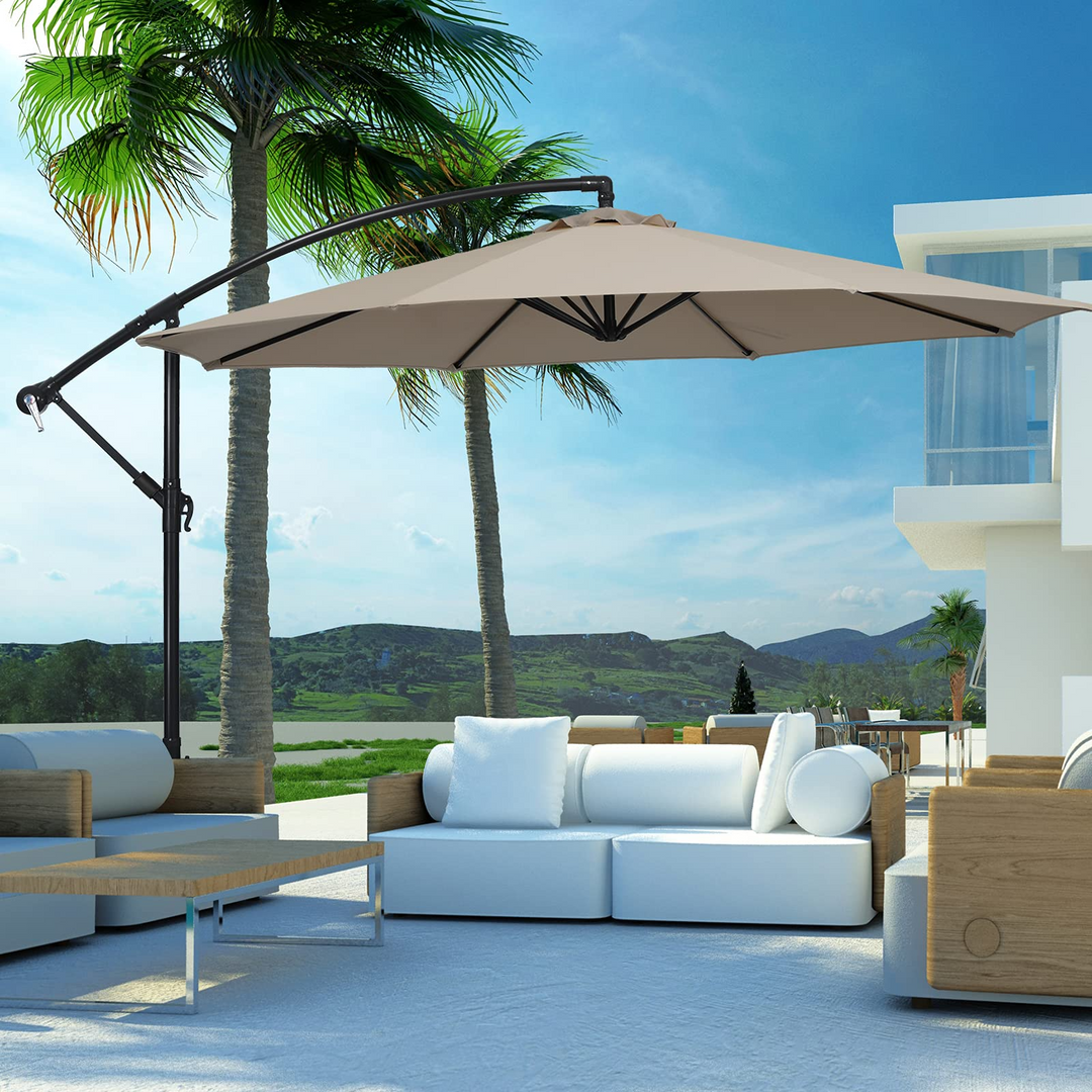 Giantex 10FT Patio Offset Umbrella, 8 Ribs Cantilever Umbrella Outdoor w/Crank, Cross Base