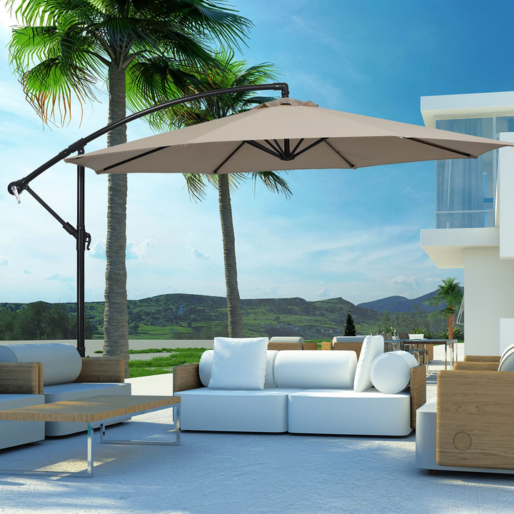Giantex 10FT Patio Offset Umbrella, 8 Ribs Cantilever Umbrella Outdoor w/Crank, Cross Base