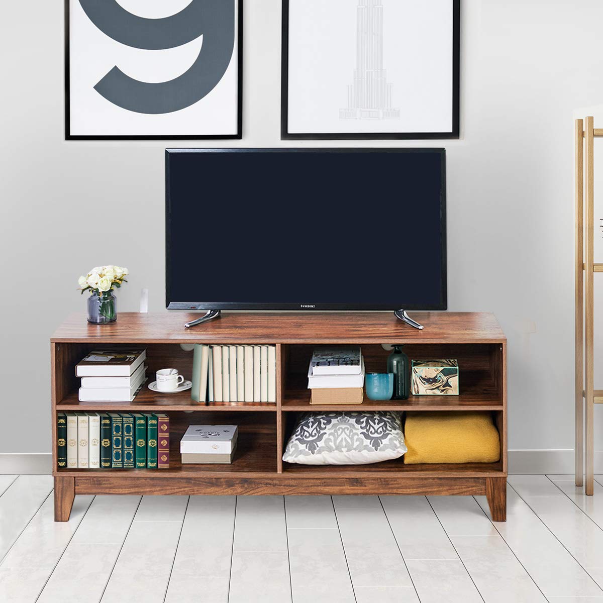 Giantex TV Stand Console Table Cabinet for 60" TV, Large Storage for Living Recreation Room W/ 4 Open Shelves