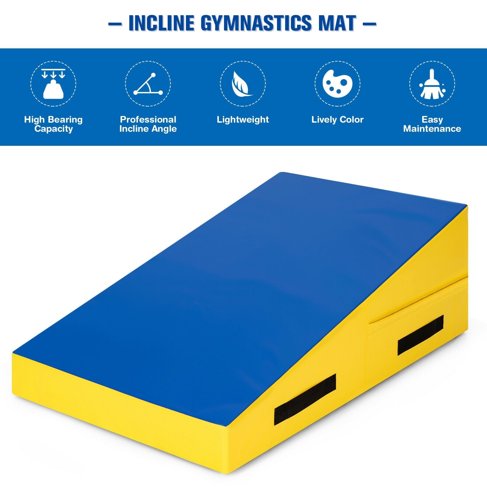 Incline Gymnastics Mat, w/Carrying Handles 37.5" X 23" X 14"