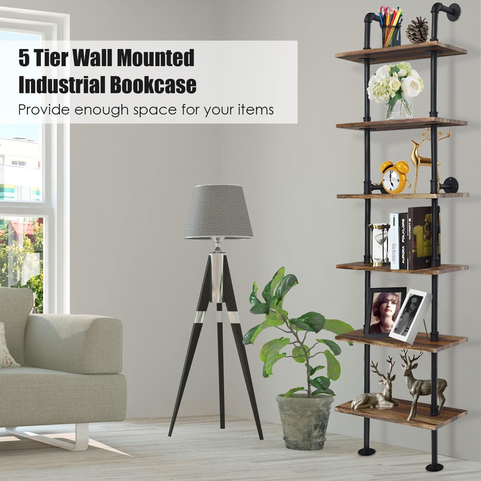 6 Tier Industrial Pipe Shelves with Wood - Giantexus