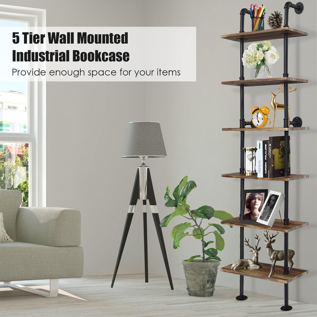6 Tier Industrial Pipe Shelves with Wood - Giantexus
