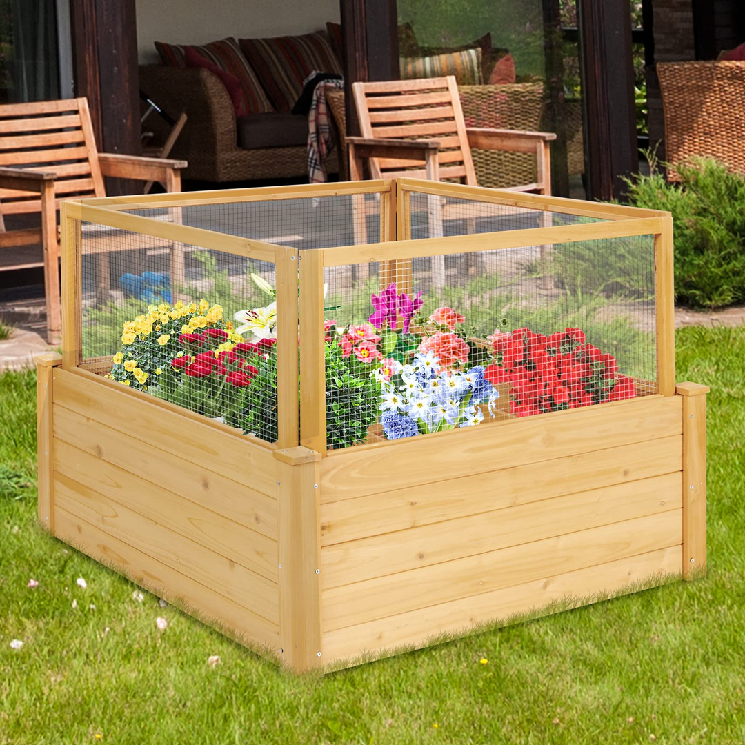 Wood Garden Bed with Critter Guard Fence (42" LX42 WX32.5 H)