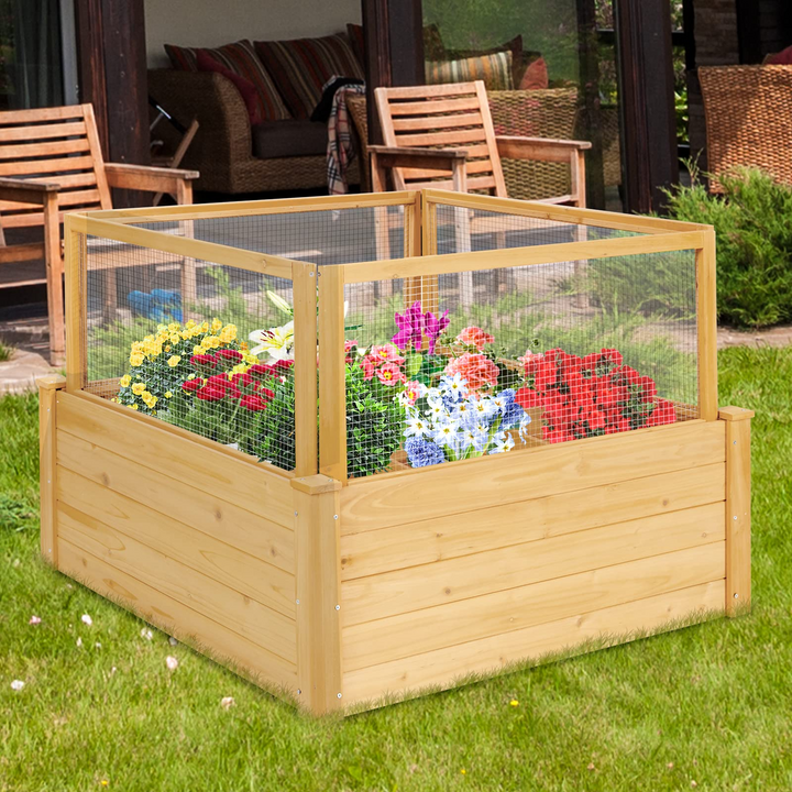 Wood Garden Bed with Critter Guard Fence (42" LX42 WX32.5 H)