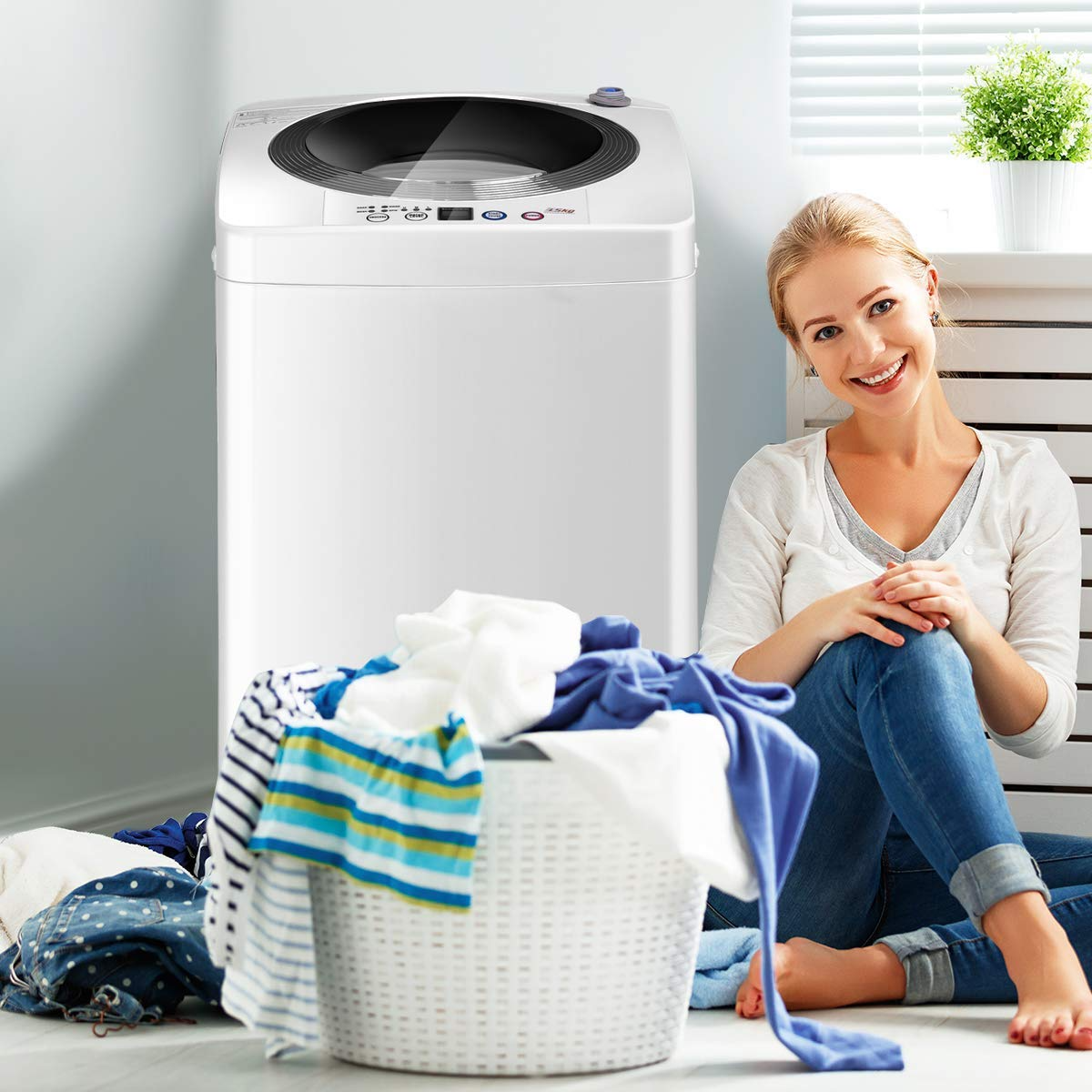 Giantex Full-Automatic Washing Machine Portable Compact 1.34 Cu.Ft Laundry Washer Spin with Drain Pump
