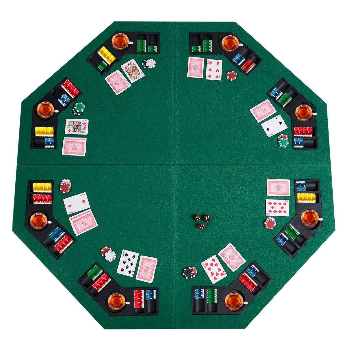 48" Folding Poker Table Top Green Octagon 8 Player Four Fold Folding Poker Table Top & Carrying Case (Dark Green) - Giantexus
