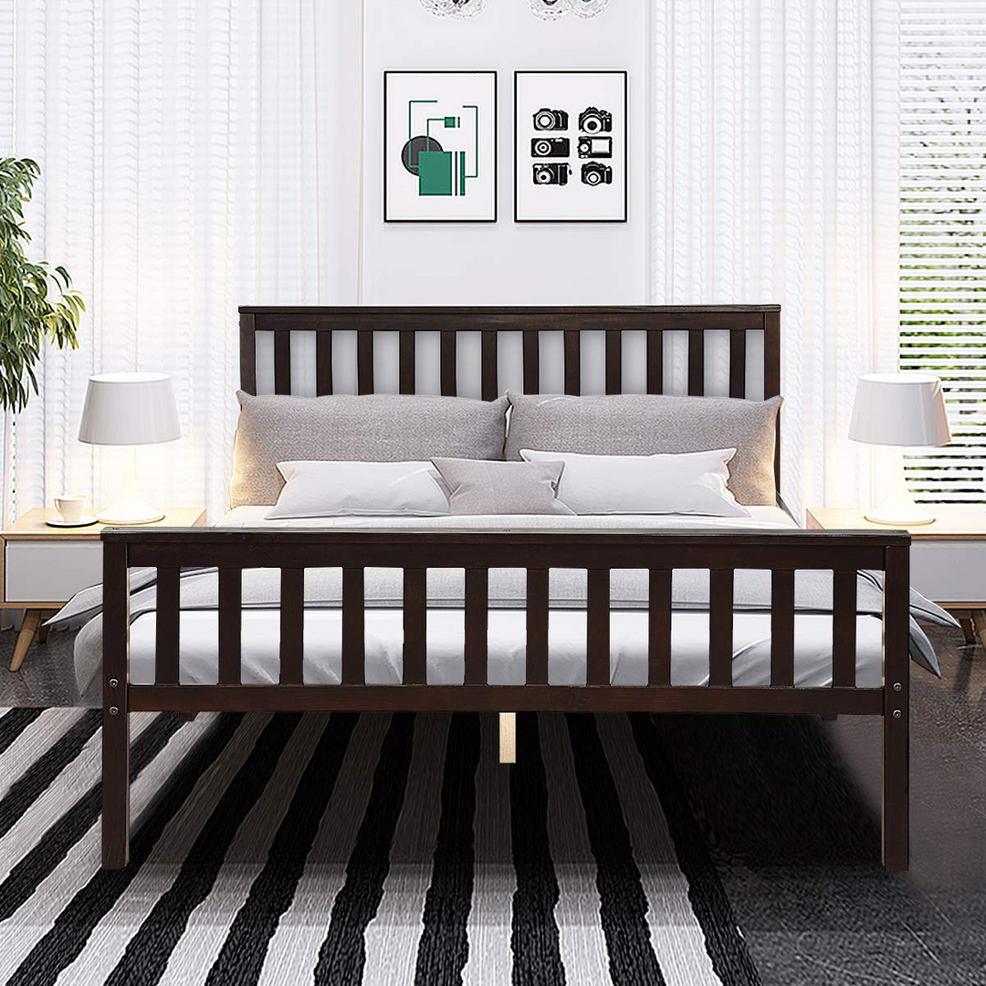 Giantex Wood Slats Great Support with Six Legs, No Box Spring Needed, Antique Espresso (Queen)