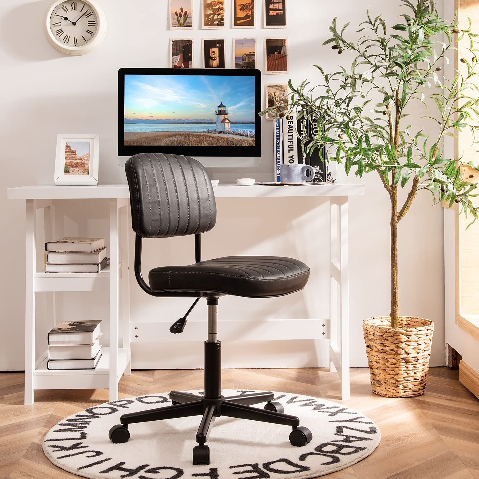 Giantex Retro Swivel Rolling Task Chair Height Adjustable PU