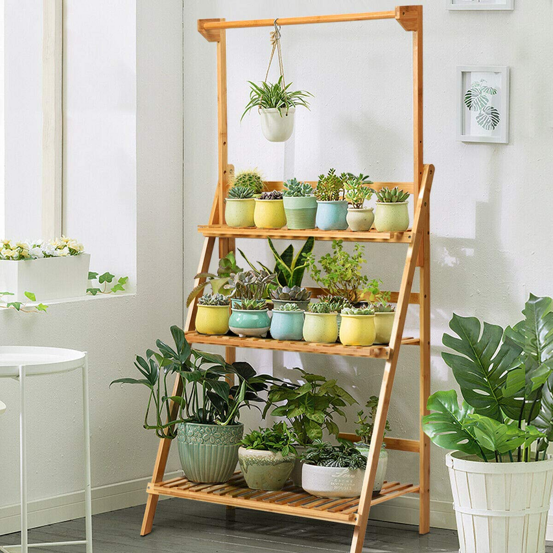 hanging shoe organizer planter Giantex 3-Tier Hanging Plant Stand Storage Shelf, Folding Flower Pot Organizer Display Storage Rack