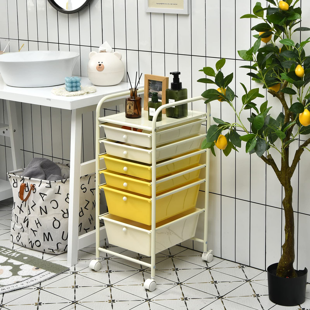  6 Storage Drawer Cart Rolling Organizer Cart, Yellow - Giantex