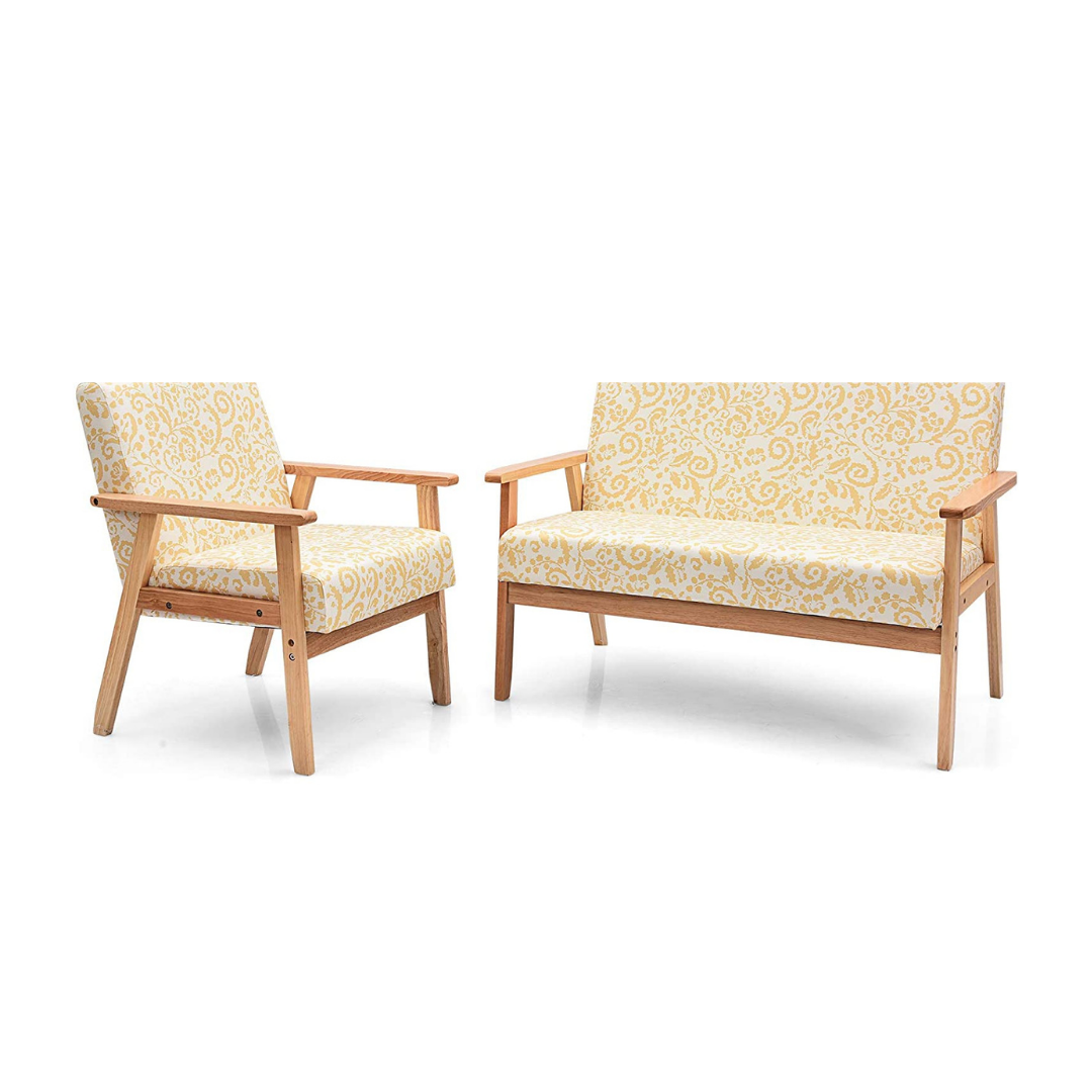 Mid-Century Wooden Loveseat Accent Chair Set - Giantexus