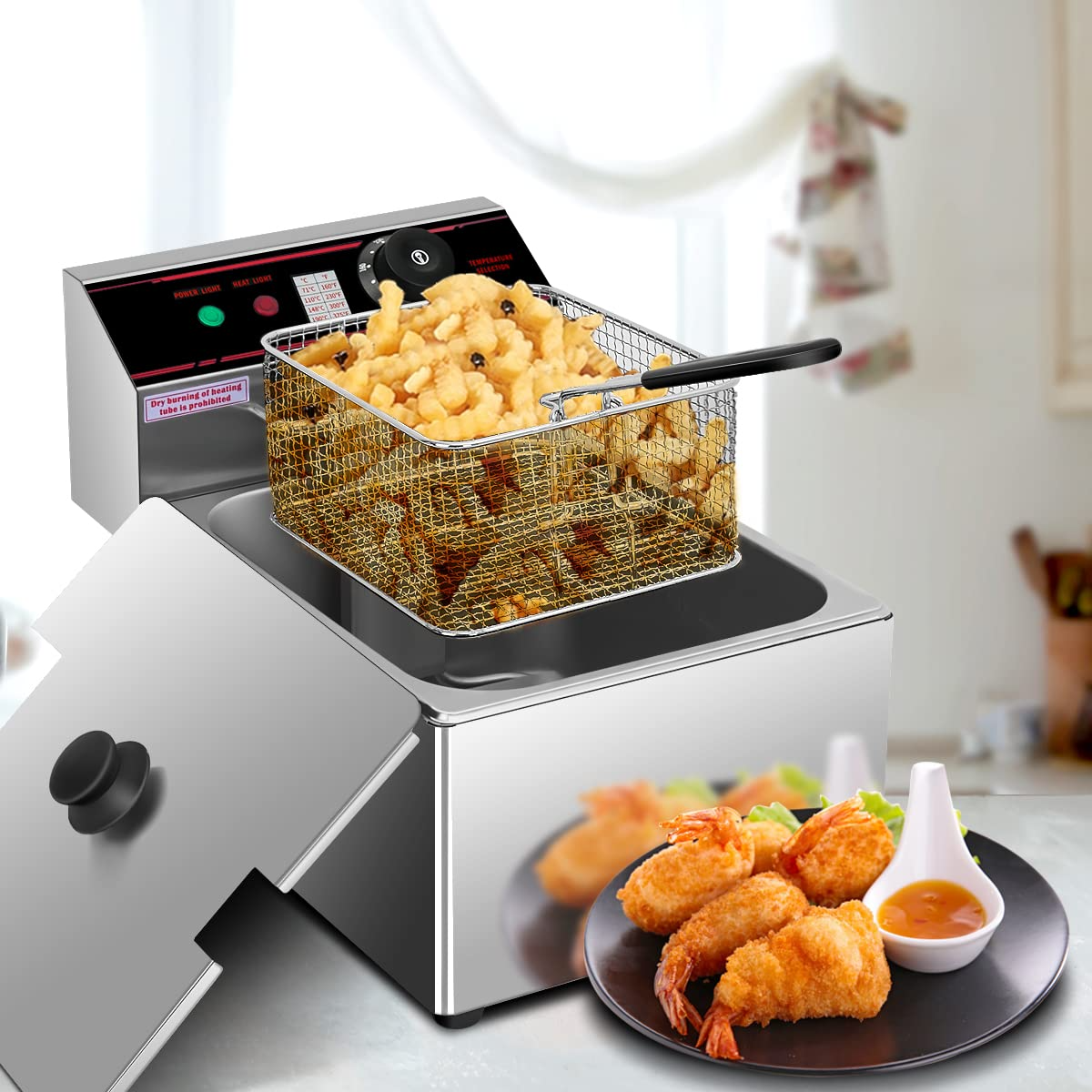 Giantex 1700W Commercial Deep Fryer, 6.4QT Stainless Steel Electric Deep Fryer with Removable Basket