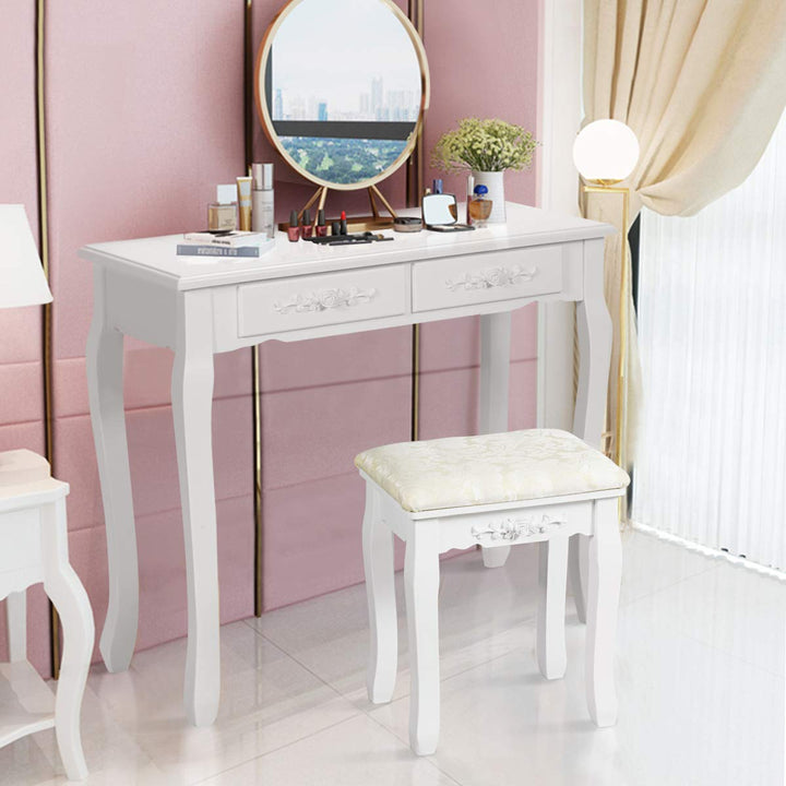 Giantex Vanity Stool Makeup Bench Dressing Stools Retro Wave Foot Floor Pad