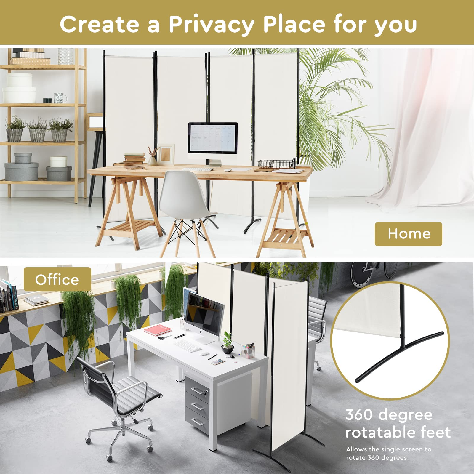 Giantex 4 Panel Room Divider, 5.6Ft Folding Screen, Home Office Freestanding Tall Partition