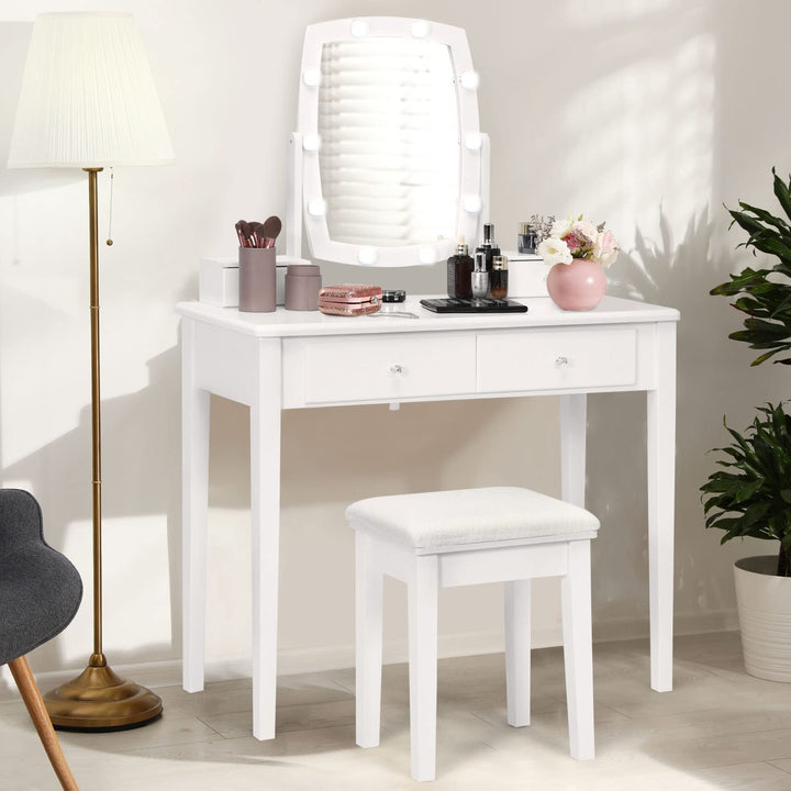 Giantex Modern Bedroom Makeup Desk Dressing Table with Cushioned Stool for Girls Women