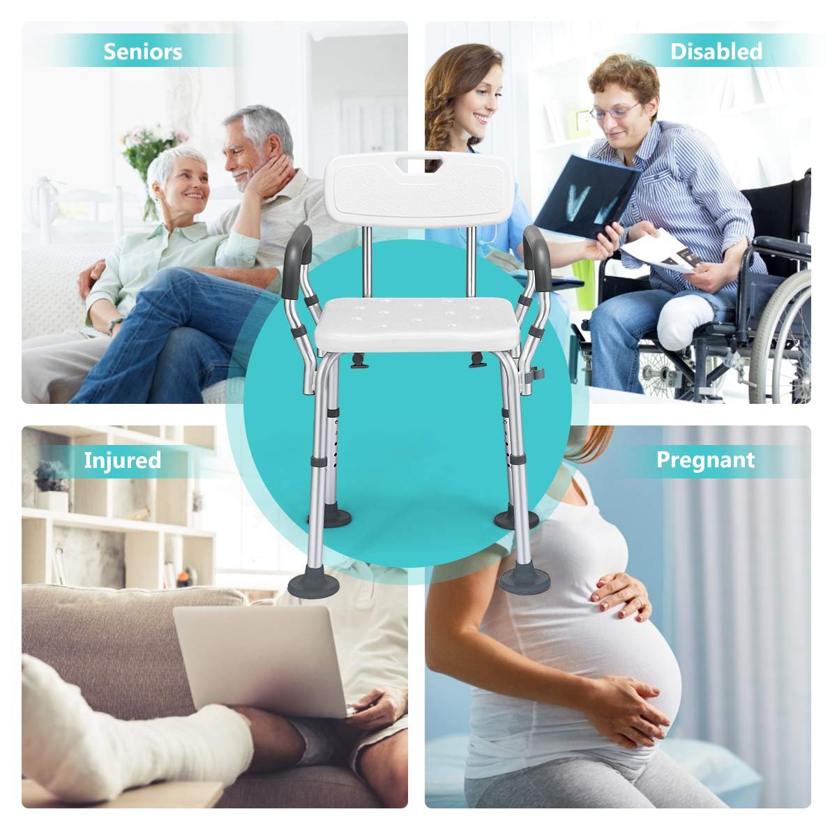 Giantex Shower Chair with Arms and Back Removable (21"x19"x32.5")