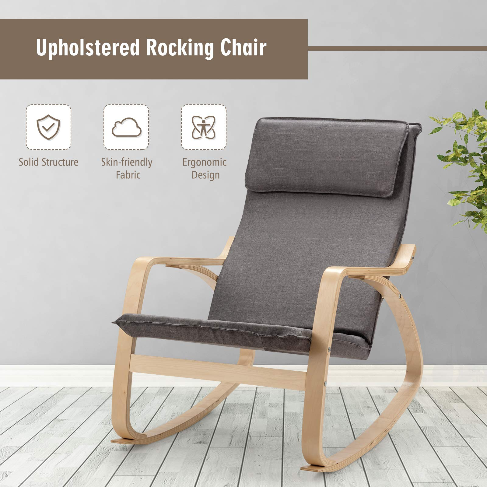 Giantex Stable Wooden Frame Relaxing Modern Leisure Armchair Suitable for Living Room, Bedroom, Balcony, Nursery Room