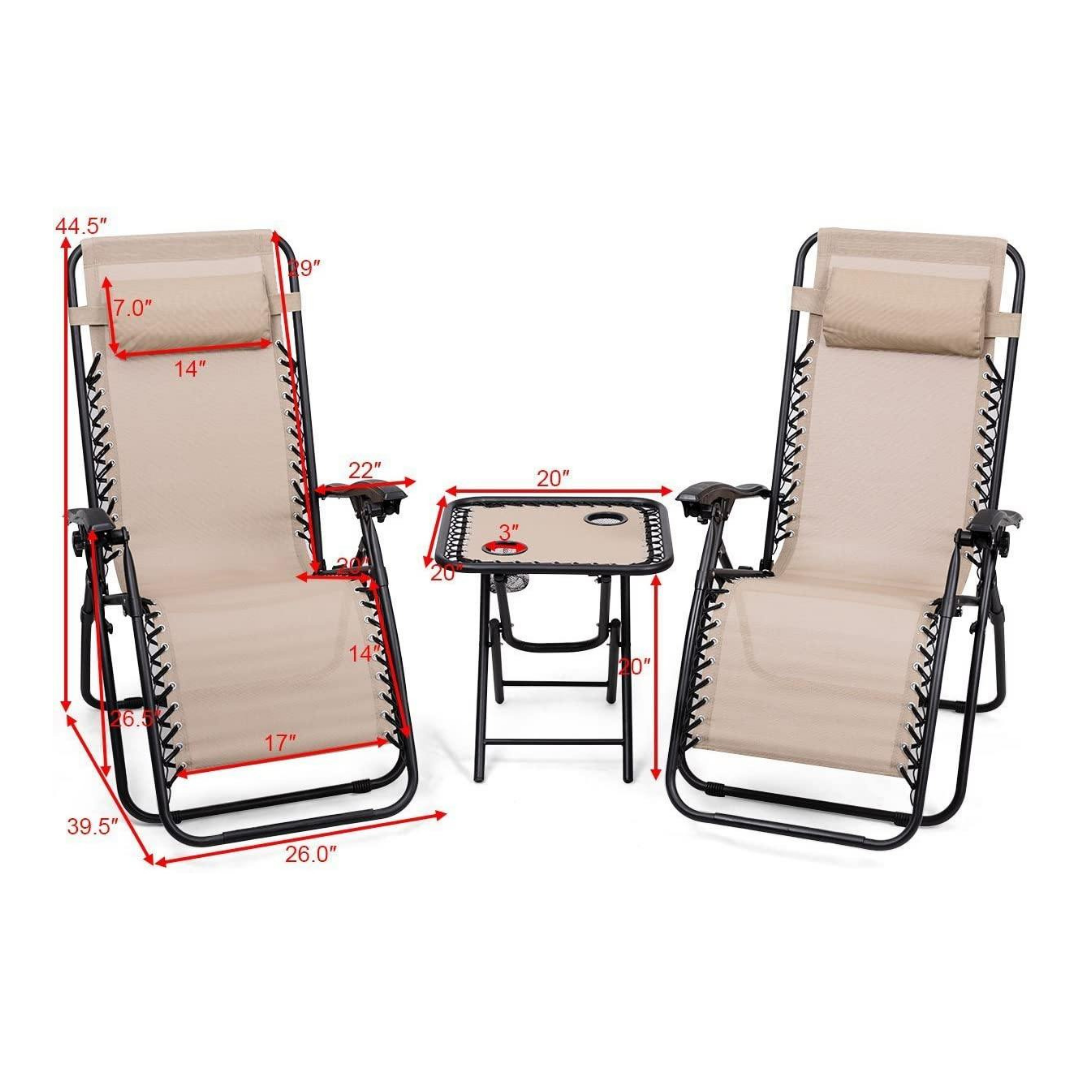 Giantex 3 PCS Zero Gravity Chair Patio Chaise Lounge Chairs, Beige