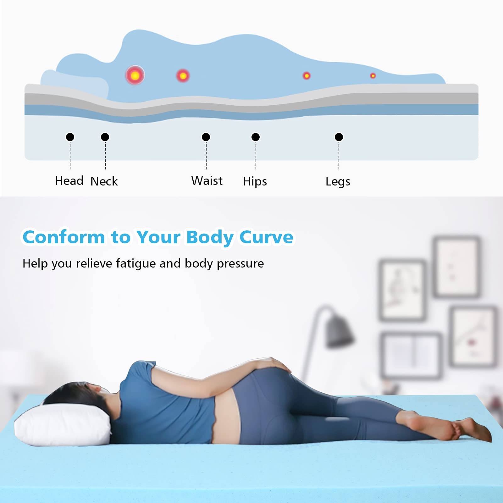 Giantex 3 Inch Memory Foam Mattress Topper, Gel-Infused Cooling Bed Topper with Ventilated Design for Pressure Relieving