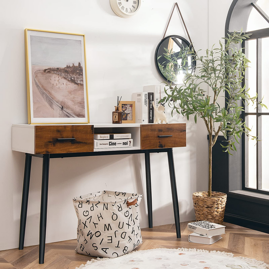 Giantex 48" Console Table, Industrial Style Sofa Table w/ 2 Drawers & Middle Open Shelf
