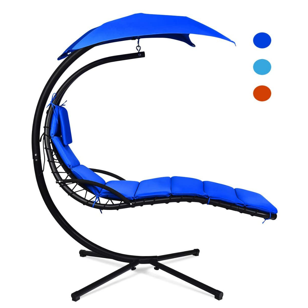 Hanging Chaise Lounger Chair, Arc Stand Porch Swing Chair - Giantex