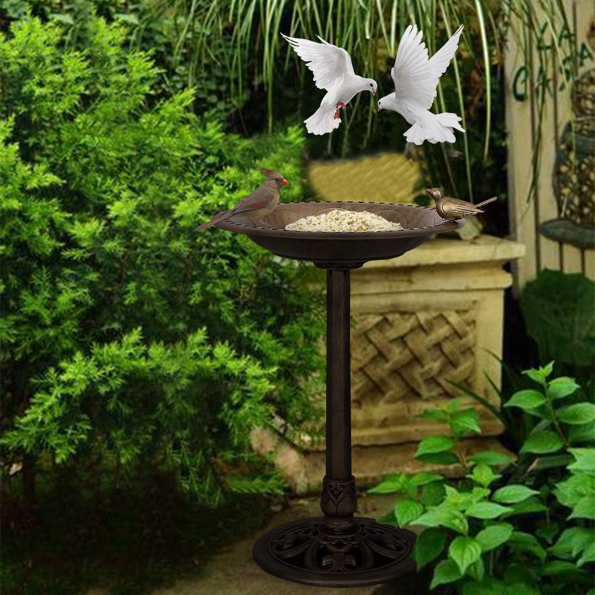 Giantex 28 Inch Height Pedestal Bird Bath Feeder Freestanding Antique Outdoor Garden Yard Patio Decor