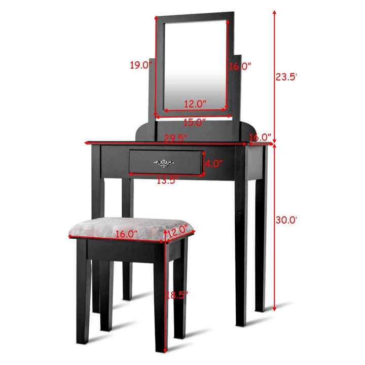 Vanity Dressing Table Stool Set Vanity Tables with Drawers, Black??1 Drawer????o? - Giantexus