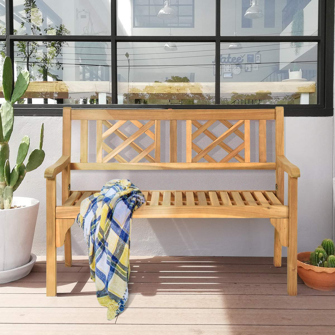 Giantex Patio Wooden Bench, 4 Ft Foldable Acacia Garden Bench (Teak)