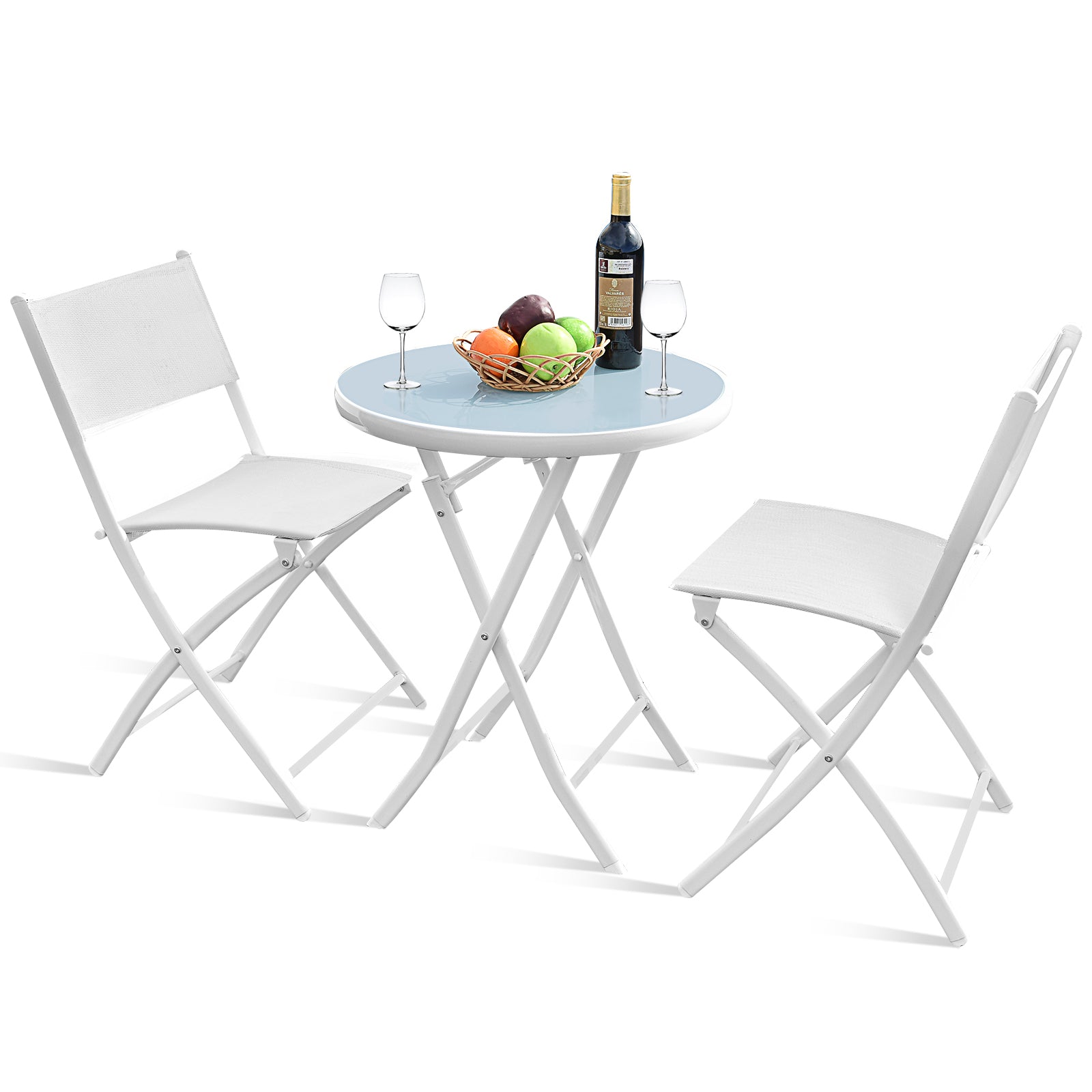 Giantex Bistro Table Set, 3 Piece Patio Bistro Set, Outdoor Folding Table and Chairs