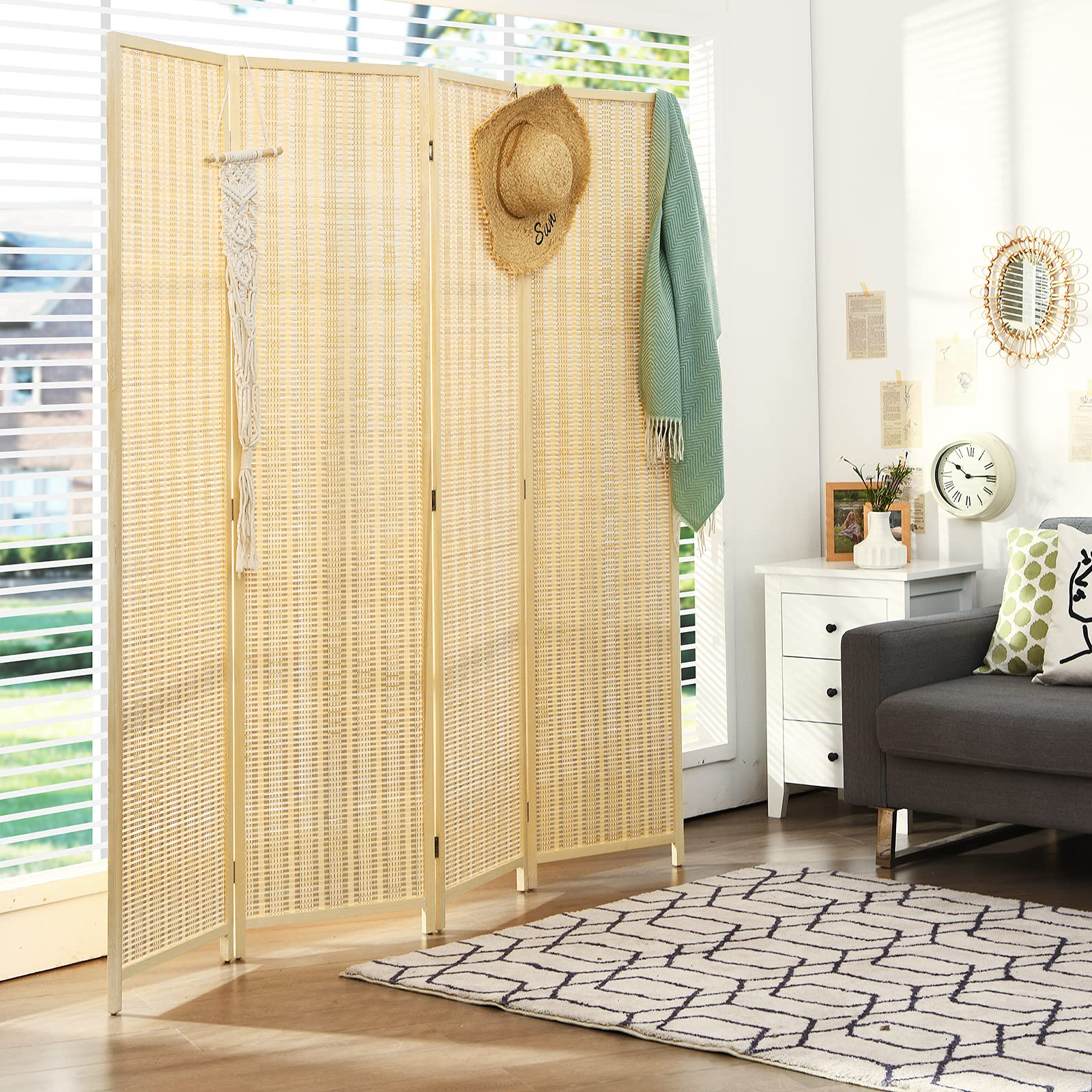 Giantex 4 Panel 6 Ft Tall Bamboo Room Divider, Folding Privacy Screen, Natural - Giantexus