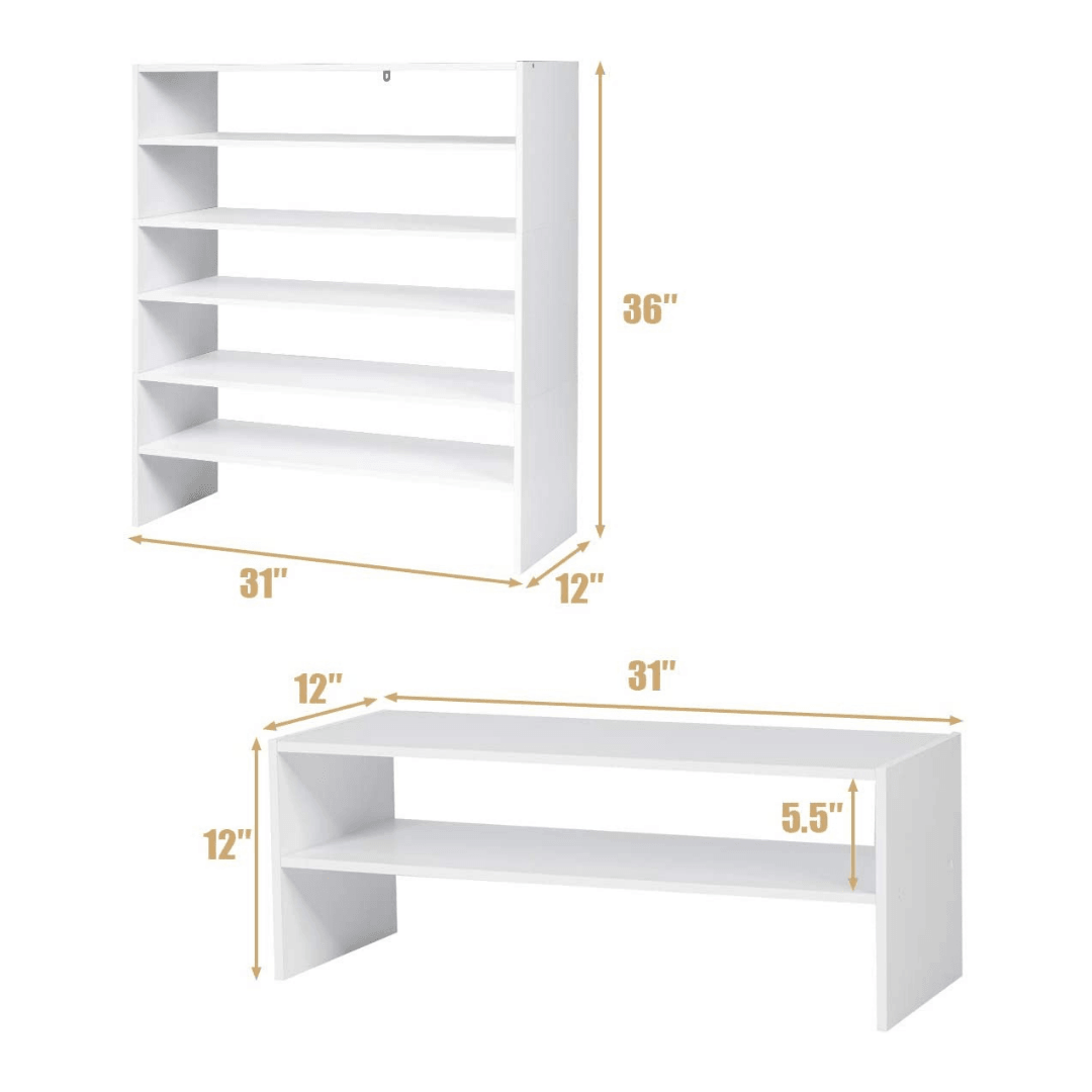 3-in-1 Shoe Rack, 5-Tier Shoe Organizer, Wood Storage Shelf for Shoes - Giantexus