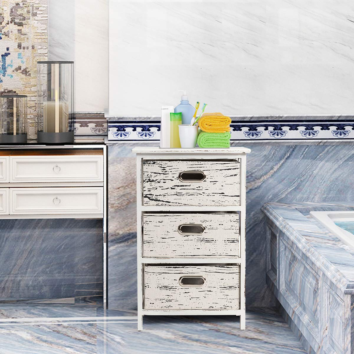 Giantex Storage Drawer Units W/ 3 Fabrics Storage Drawers and Wood Frame (1)