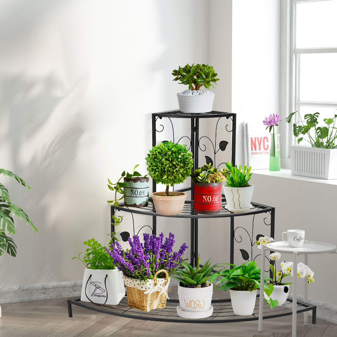 corner plant rack Giantex 3 Tiers Corner Shelf Metal Plant Stand