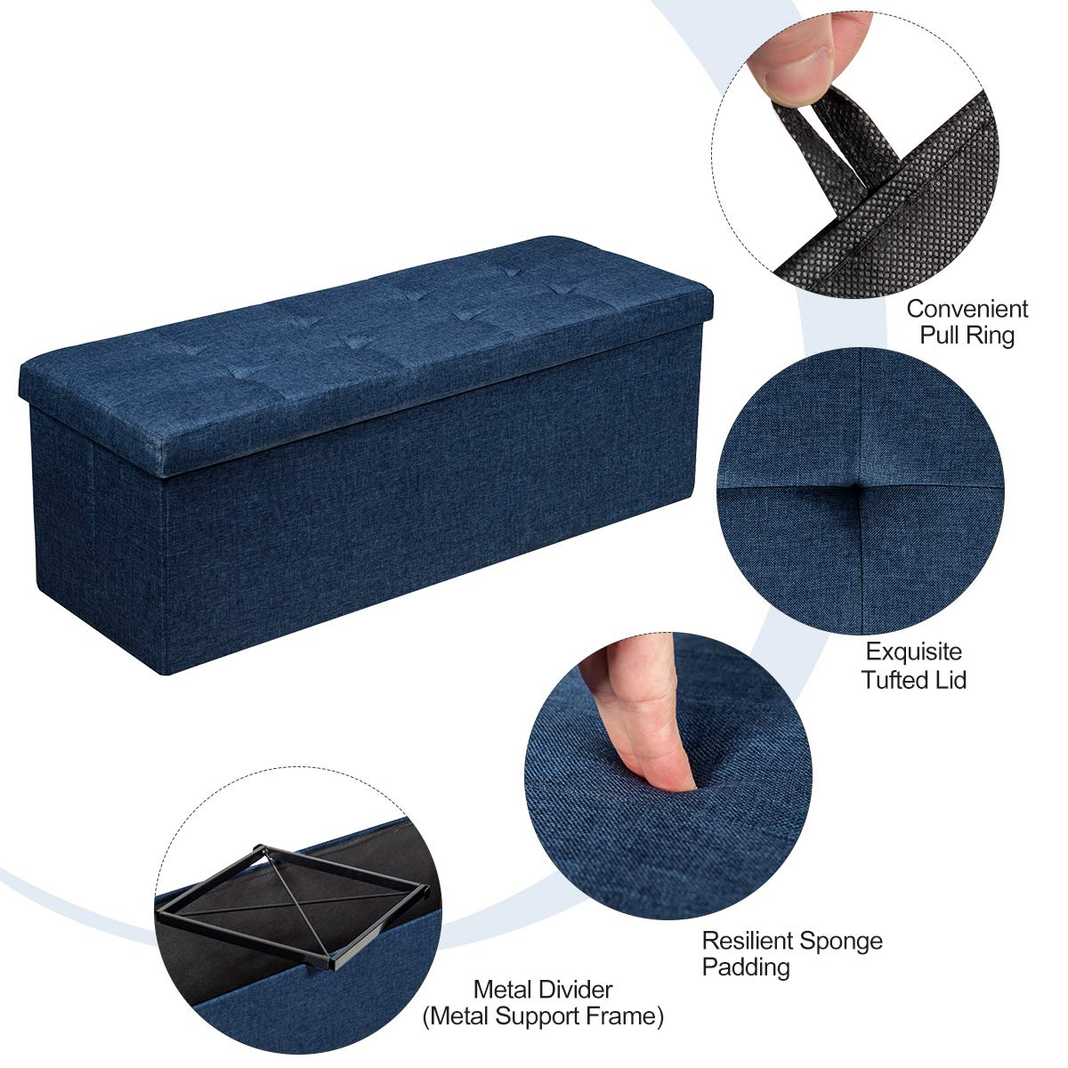 Storage Ottoman Bench, Folding Foot Rest 43.5'' with Divider