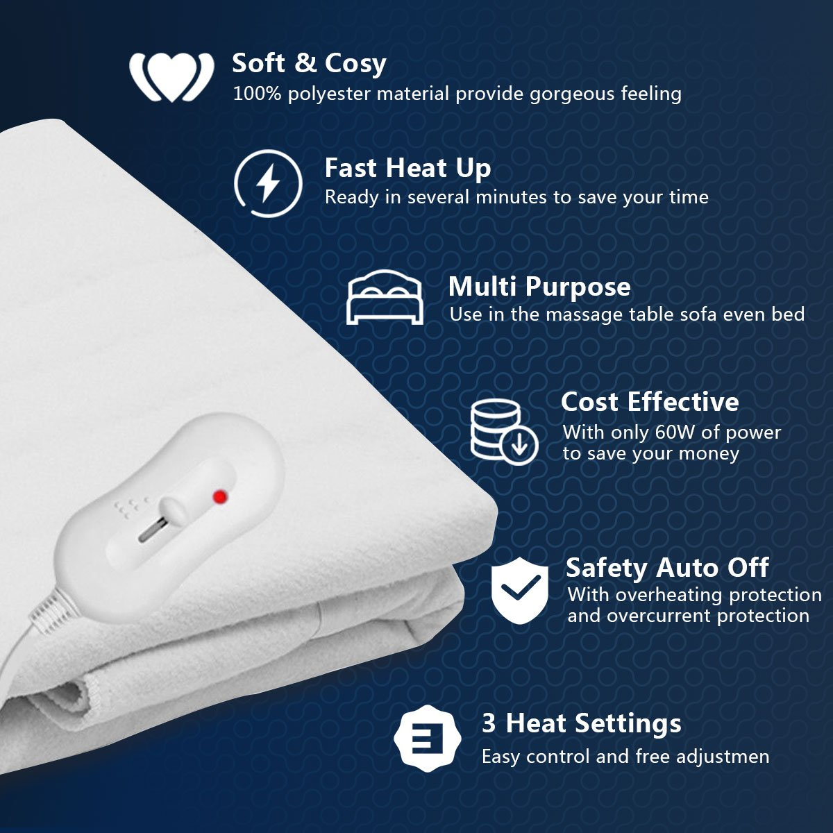 Giantex Standard Massage Table Warmer, Spa Table Heating Pad with Three Heat Settings