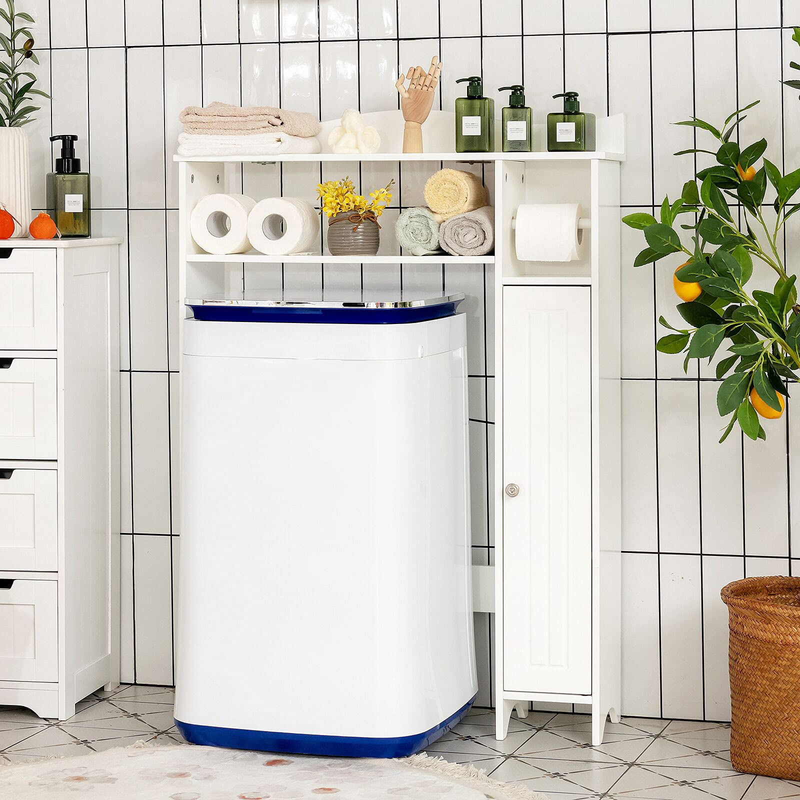 Giantex Over-The-Toilet Storage Rack, Bathroom Freestanding Space Saver with 1-Door Side Storage Cabinet