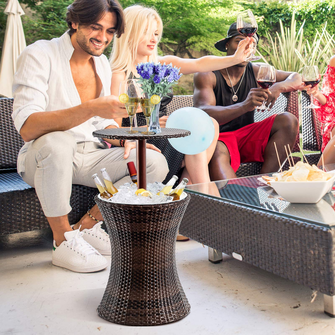 Giantex Outdoor Cool Bar Rattan Style Patio Cool Bar Table Adjustable Height