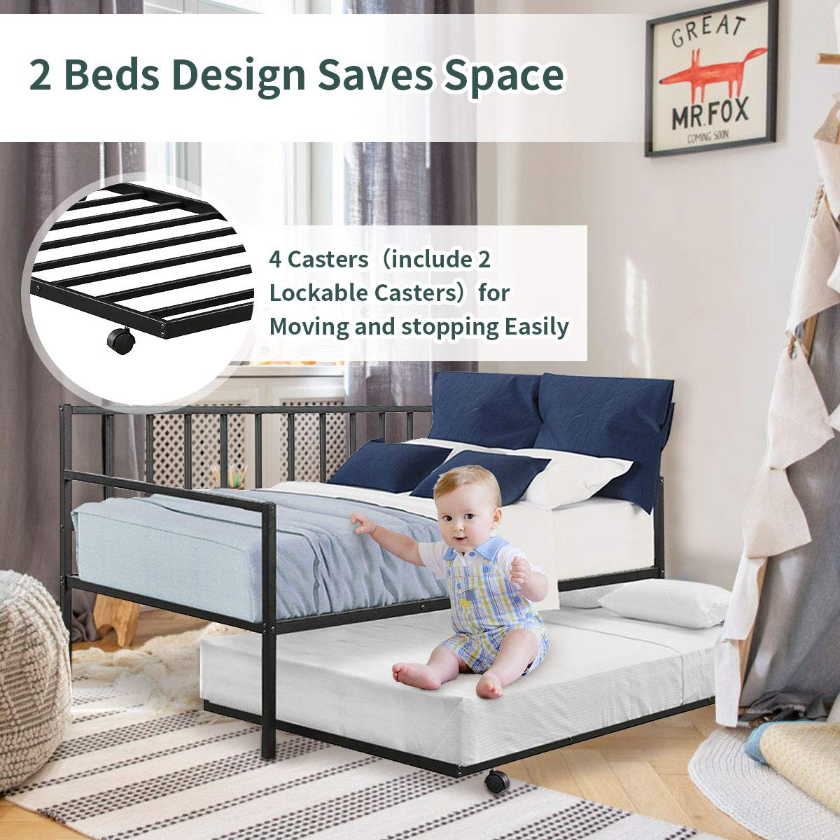 Giantex Twin Size Daybed and Trundle Frame Set