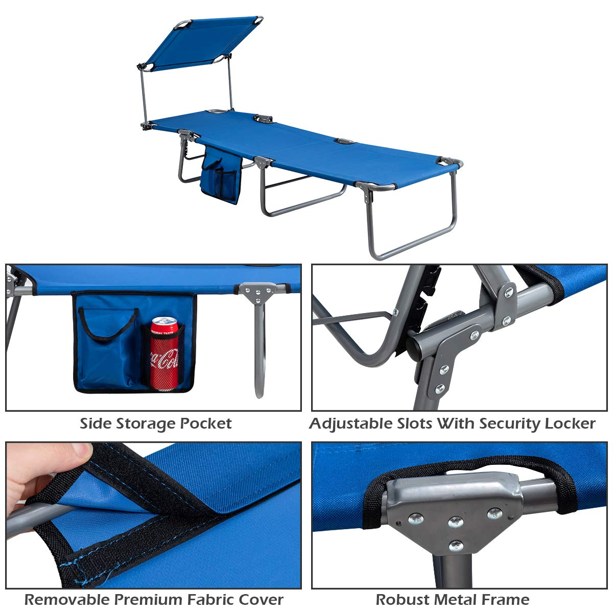 Giantex Lounge Chaise Chair Position and Shade Adjustable W/Canopy and Storage Pocket