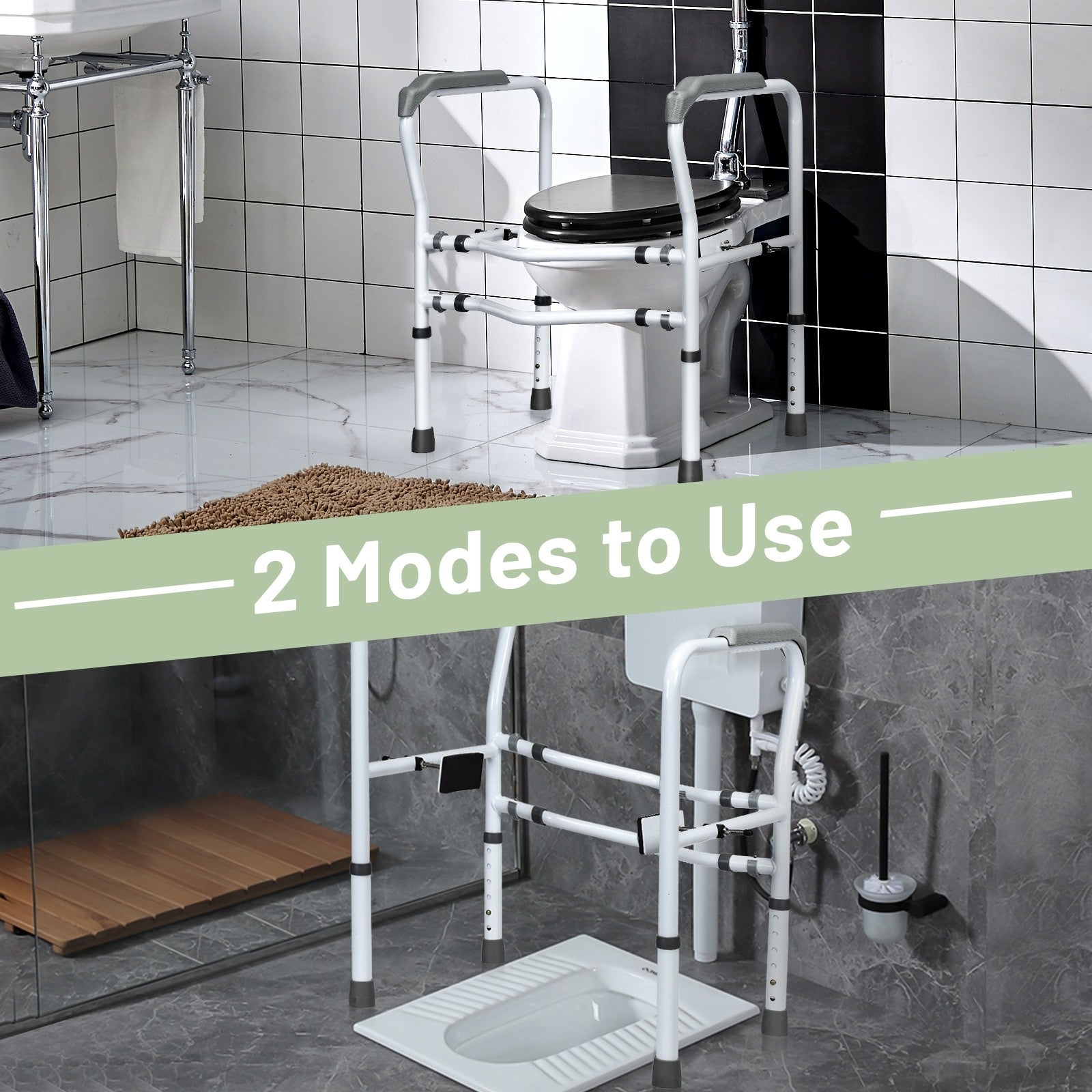 Toilet Safety Rail Free Standing Safety Assist Frame W/ 360 degree Rotatable Clip